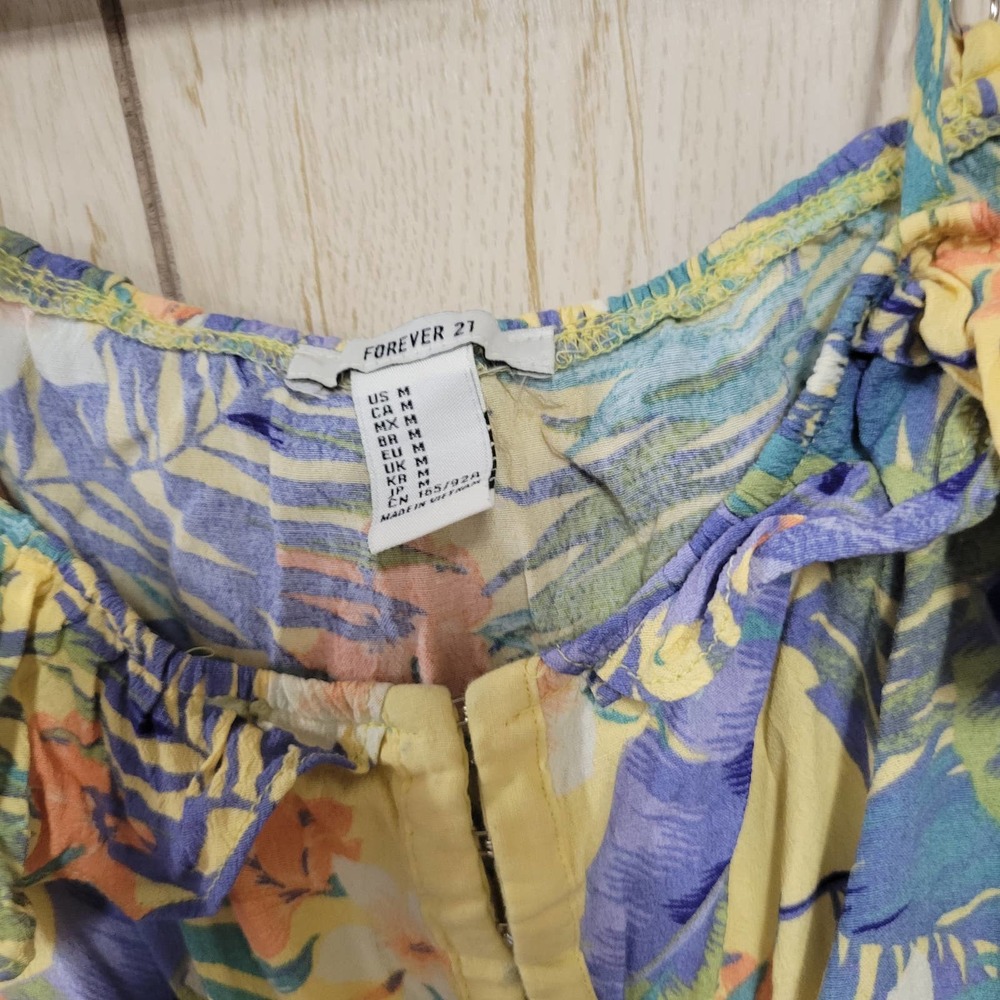 FOREVER 21 Tropical Floral Ruffle Off Shoulder Cropped Top M - Picture 4 of 6